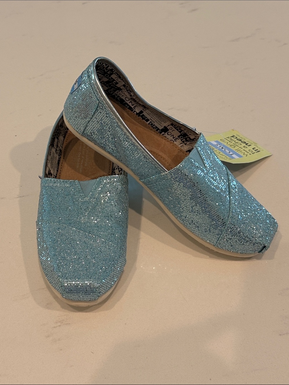 Toms Kids Glitter Slip-On Shoes in Light Blue